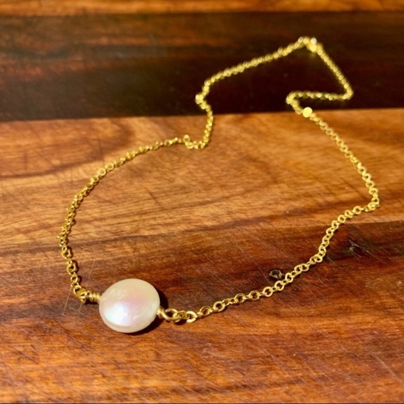 Freshwater Button Pearl 17" Gold Filled Chain Necklace - Picture 3 of 5